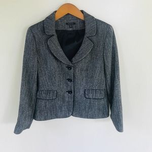 Semantiks size 8P grey white black tweed blazer three button front tailored fit